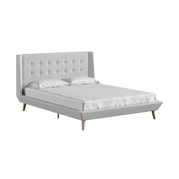 Dorel Living Cathya 87 in. Light Gray Linen Upholstered Queen Bed