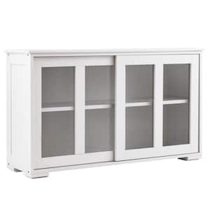 White Kitchen Cabinet Buffet Sideboard with Sliding Glass Doors