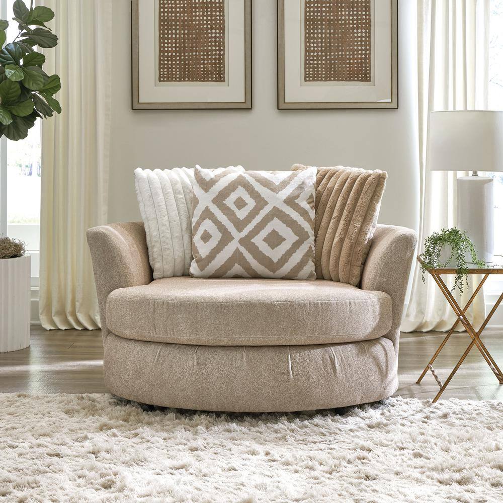 Light Brown Chenille Swivel Accent Chair with Pillows