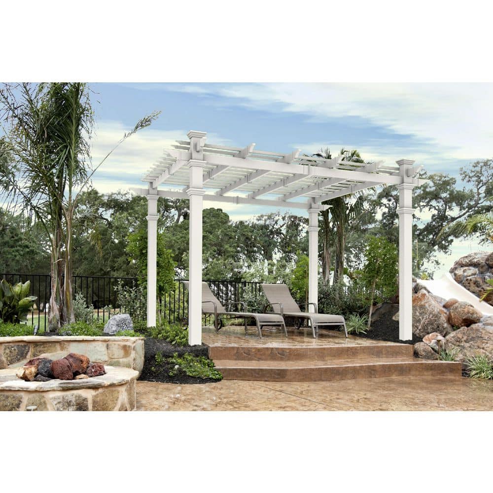 White 10 ft. x 10 ft. Vinyl Traditional Square Pergola