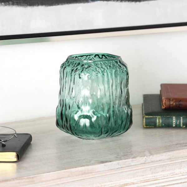 Litton Lane 7 in. Green Handmade Dimensional Textured Square Ombre Glass Decorative Vase