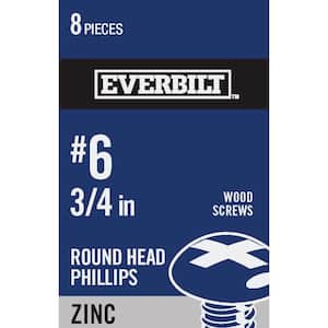 #6 x 3/4 in. Phillips Round Head Zinc Plated Wood Screw (8-Pack)