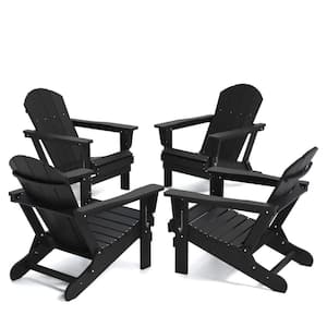 Classic Black Folding Plastic Adirondack Chair (Set of 4)