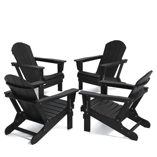 JEAREY Classic Black Folding Plastic Adirondack Chair (Set of 4)