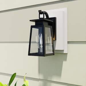 1-Light 10.5 in. Small Black Hardwired Outdoor Tapered Wall Lantern Sconce with Clear Glass