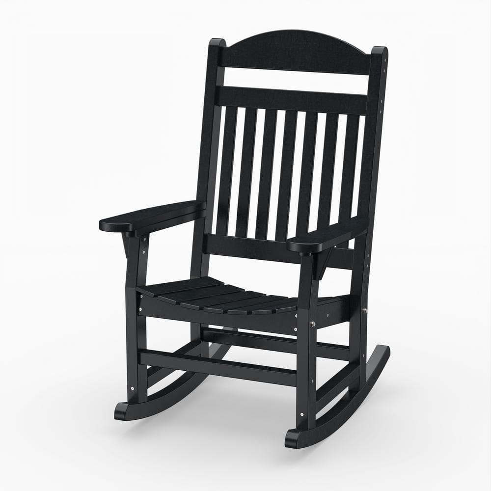 WILDRIDGE Heritage Black Traditional Rocking Chair Plastic Outdoor ...