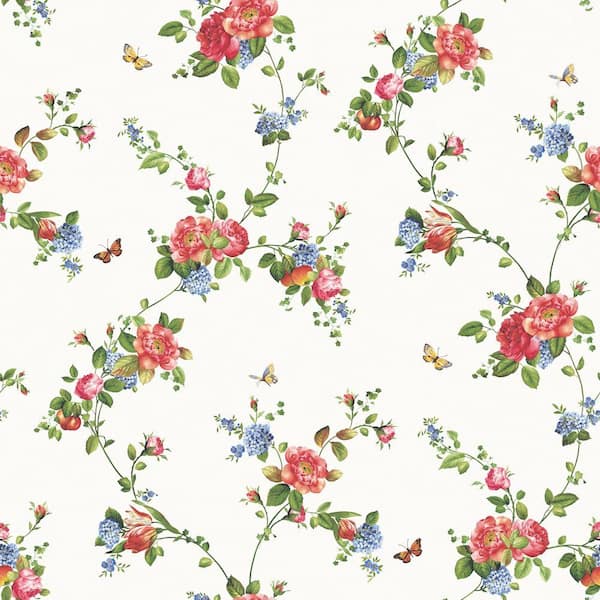 The Wallpaper Company 56 sq. ft. Primary Colored Floral Trail Wallpaper