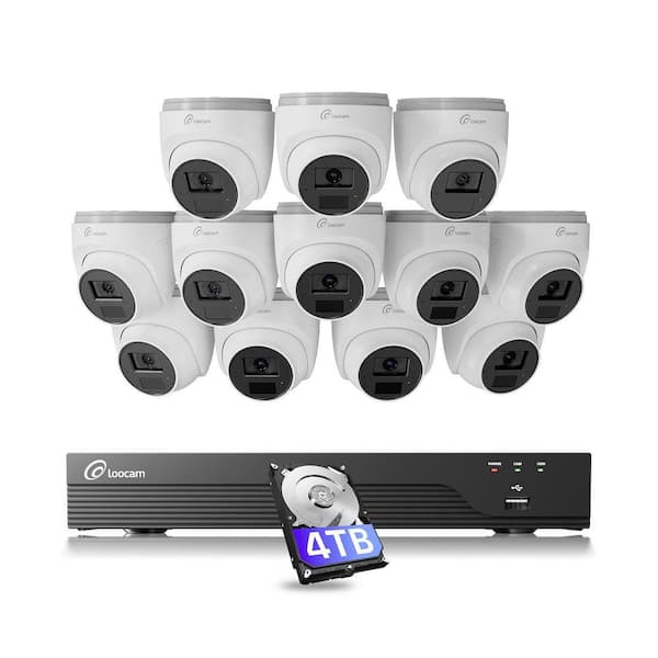 16-Channel 4K PoE Security Camera System 4TB Hard Drive, 12 8MP PoE IP Dome Cameras, 2-Way Audio, Smart AI Detection