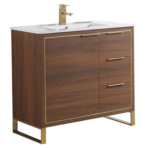 FINE FIXTURES Opulence 36 in. W x 18 in. D x 33.5 in H. Bath Vanity in Walnut Ebony with White Ceramic Top