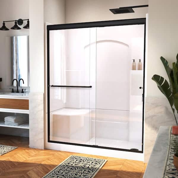 Accessible Living Alliance 60 in. L x 32 in. W x 77.5 in. H Alcove Right Drain Shower Door Kit in Matte Black