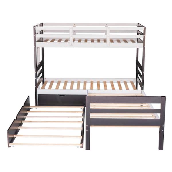 Utopia 4niture Derse Espresso Twin over Twin Bunk Bed with Drawer and Twin Size Platform Bed with Trundle