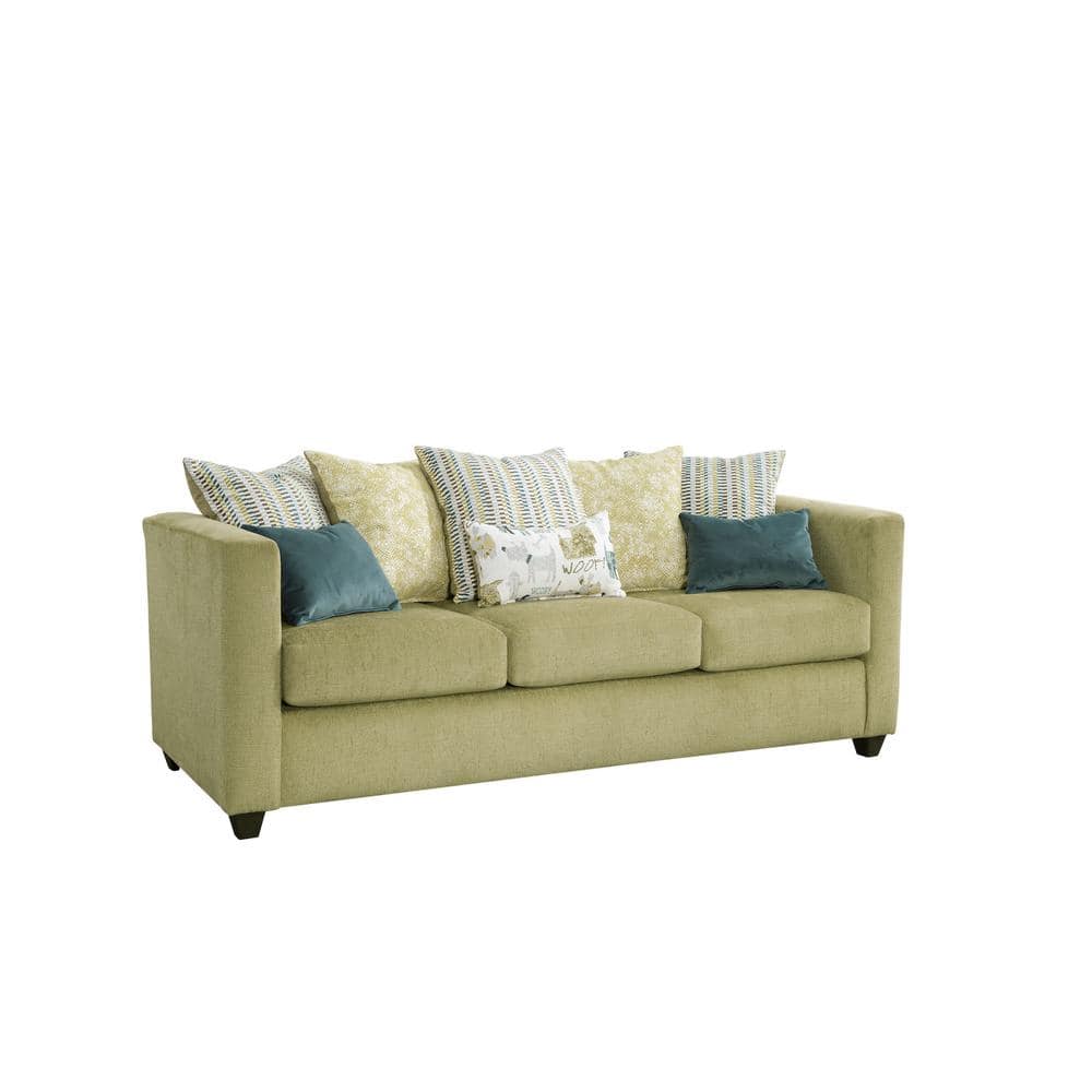 Fern Green Chenille Fabric 2-Piece Sectional Sofa with Throw Pillows
