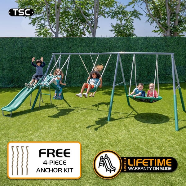 SPORTSPOWER Rochester Metal Swing Playset with Glider, Saucer