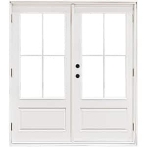 60 in. x 80 in. Fiberglass Smooth White Right-Hand Outswing Hinged 3/4-Lite Patio Door with 4-Lite SDL