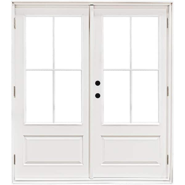 MP Doors 60 in. x 80 in. Fiberglass Smooth White Right-Hand Outswing Hinged 3/4-Lite Patio Door with 4-Lite SDL