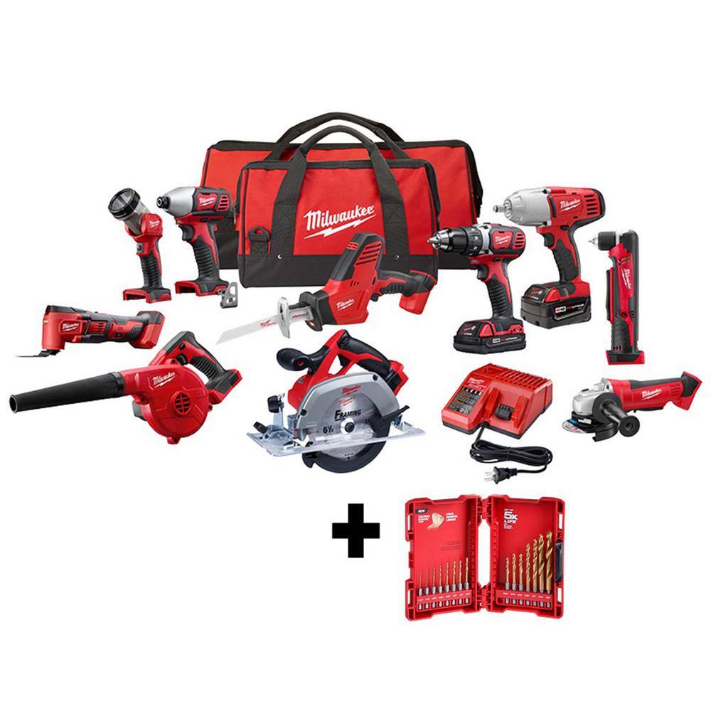 Milwaukee M18 18Volt LithiumIon Cordless Combo Kit (10Tool) with (2