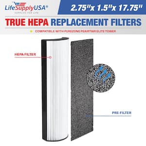 2-in-1 True HEPA Air Cleaner Filter Replacement Plus Carbon Layer Compatible PEAIRTWR PureZone Elite Tower Air Cleaner