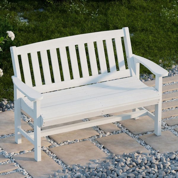 Wildridge Classic White HDPE Plastic Outdoor Mission Bench LCC-225