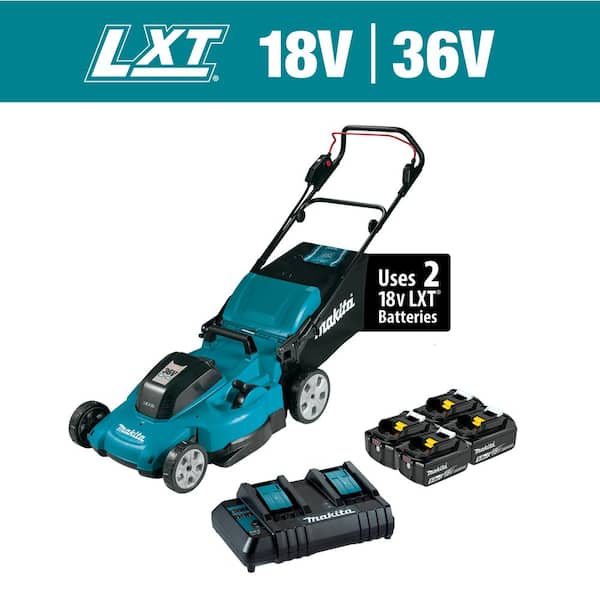 Makita 18V X2 (36V) LXT Lithium-Ion Cordless 21 in. Walk Behind Lawn Mower Kit w/4 batteries (5.0Ah)
