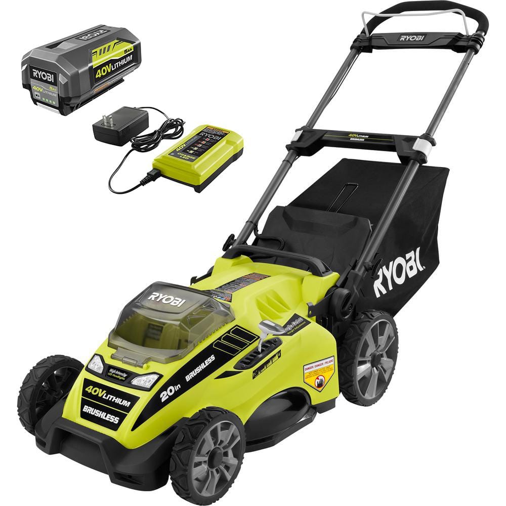 RYOBI 20 40V Brushless Lithium-Ion Cordless Battery Walk Behind Push  Lawn Mower Ah Battery and Charger Included RY40180 The Home Depot