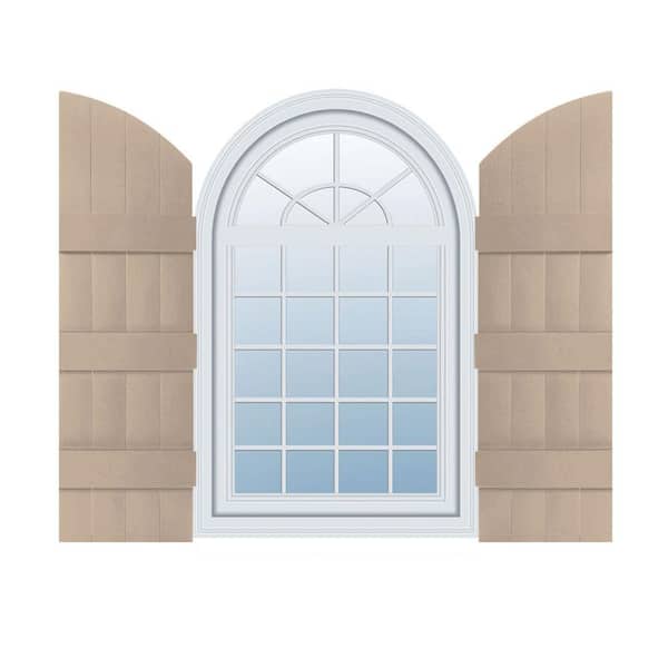 Ekena Millwork 14 in. x 57 in. Lifetime Vinyl Standard Four Board Joined w/ Archtop Board and Batten Shutters Pair Wicker