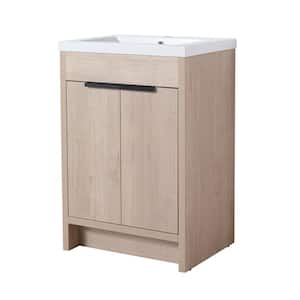 24 in. W x 18 in. D x 35 in. H Freestanding Bath Vanity in Plain Light Oak with White Cultured Marble Top and Doors