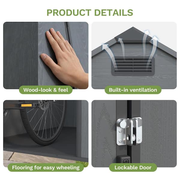 Patiowell 4 ft. W x 6 ft. D Plastic Outdoor Storage Resin Shed