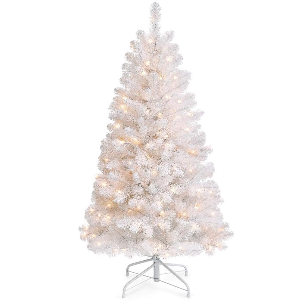 4.5 ft. Prelit Christmas Tree, White Christmas Tree with 150 Clear Warm Lig