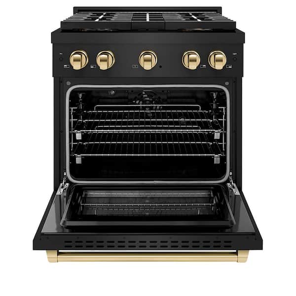 Autograph 30 in. 4.2 cu. ft. Dual Fuel Range with 4-Burner DuoPro Cooktop and Electric Oven in Black Stainless and Gold