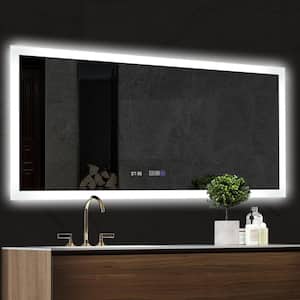 60 in. W x 28 in. H Large Rectangular Frameless LED Light Anti-Fog Wall Bathroom Vanity Mirror in Silver