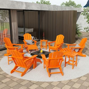 Addison Orange 12-Piece HDPE Plastic Folding Adirondack Chair Patio Conversation Seating Set with Ottoman and Table