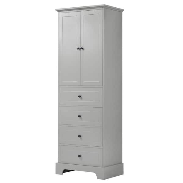 Siavonce 15.70 in. W x 23.60 in. D x 68.10 in. H Gray MDF Freestanding Linen Cabinet with 2 Doors and 4 Drawers Adjustable Shelf