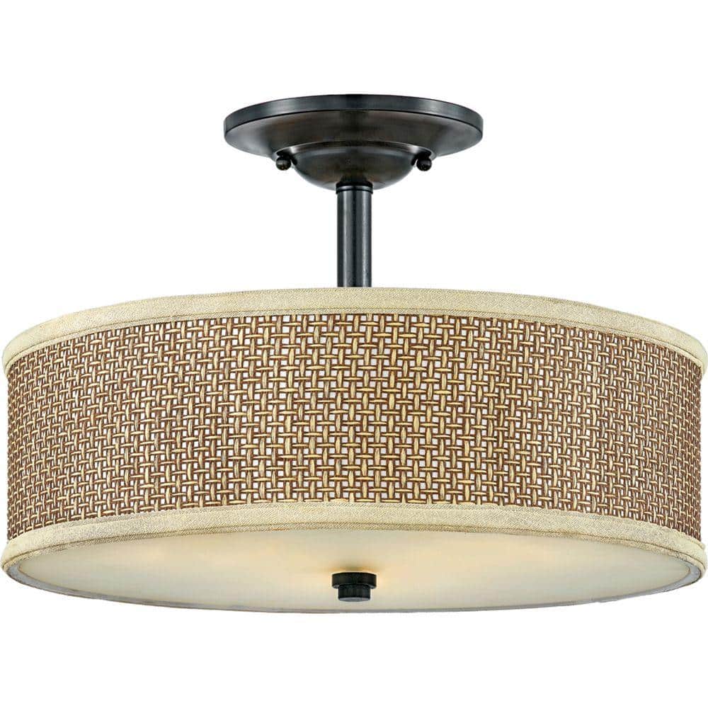 Mystic Black Rattan Drum Semi-Flush Mount Light