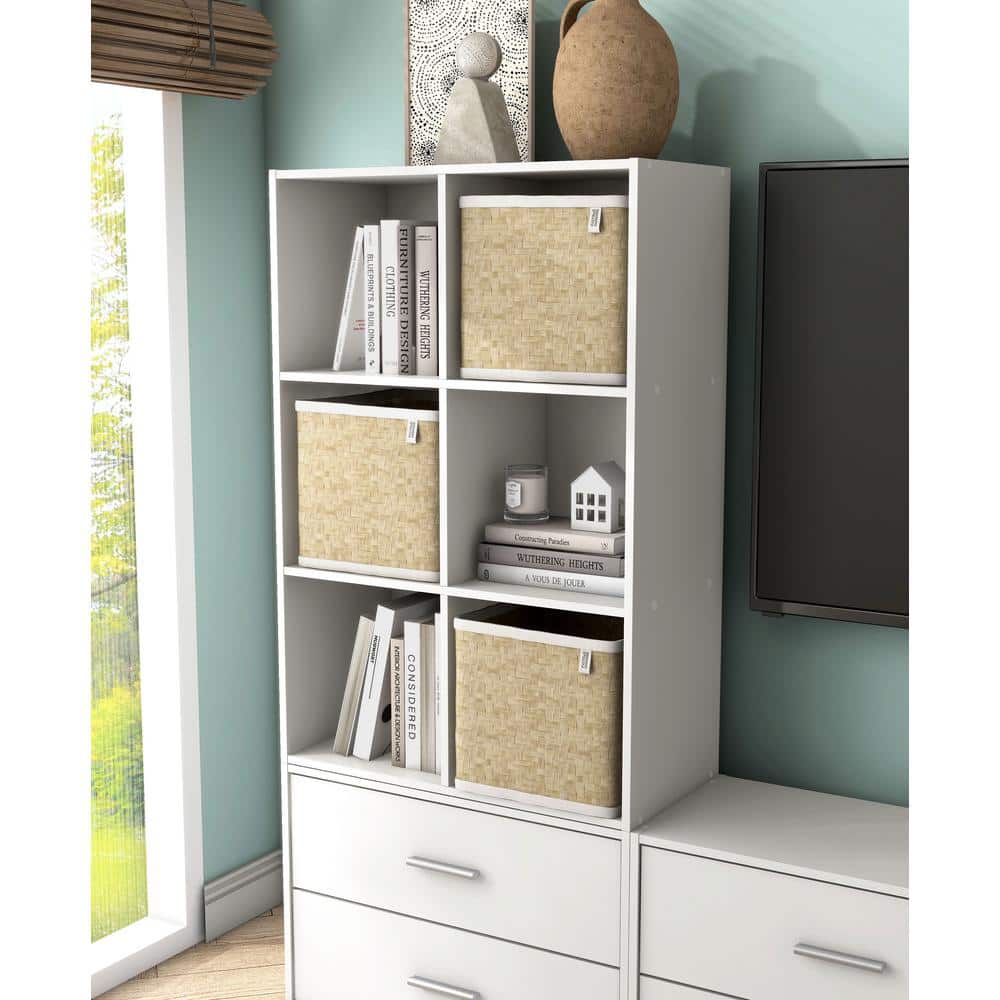 White Rectangular Stackable 6-Cube Wood Bookcase