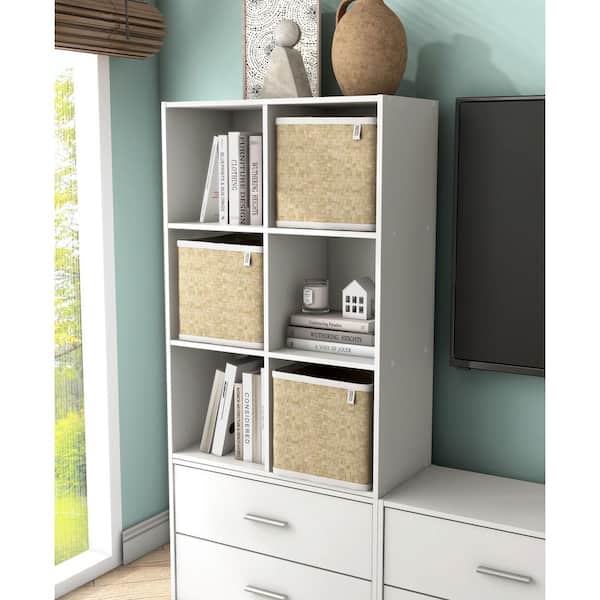 Quincy 35.27 in. Tall Stackable White Engineered wood 6-Shelf Modern Modular Bookcase