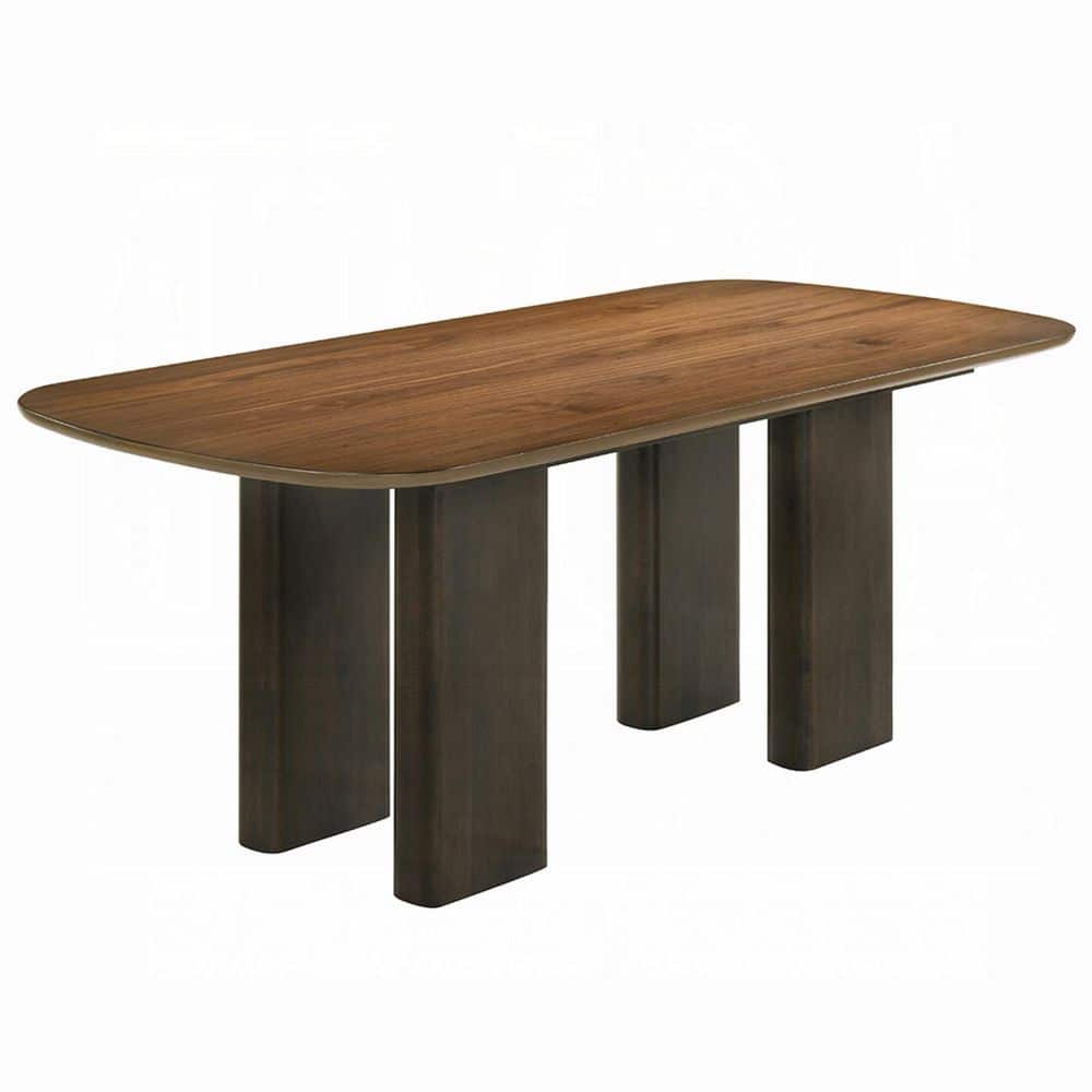 Lina Walnut Brown Wood 35 in. 4 Legs Base Dining Table Seating for 8