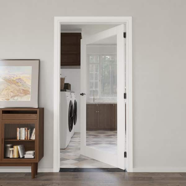36 in. W. x 80 in. Solid Core 1-Lite Tempered Clear Glass White Primed MDF Interior Door Slab