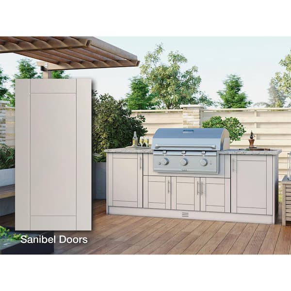 Sanibel Shoreline Gray 14-Piece 91.25 in. x 34.5 in. x 28.5 in. Outdoor Kitchen Cabinet Island Set