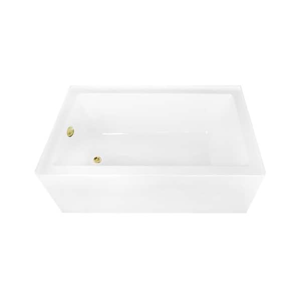 Aqua Eden 60 in. x 36 in. Acrylic Rectangular Alcove Soaking Bathtub with Left Drain in Glossy White/Polished Brass