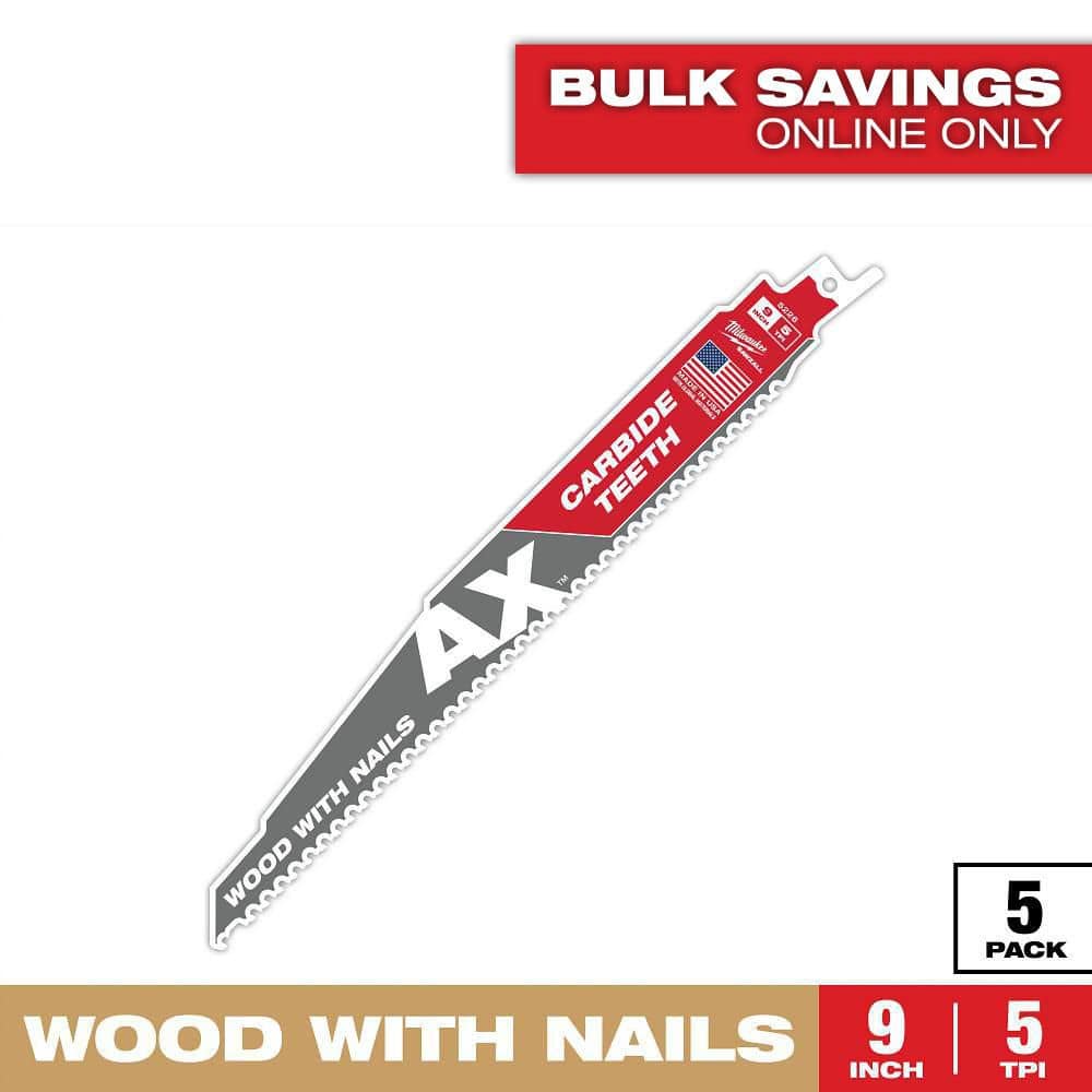 Milwaukee 9 in. 5 TPI AX Carbide Teeth Demolition Nail-Embedded