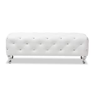 Stella Glam White Faux Leather Upholstered Ottoman