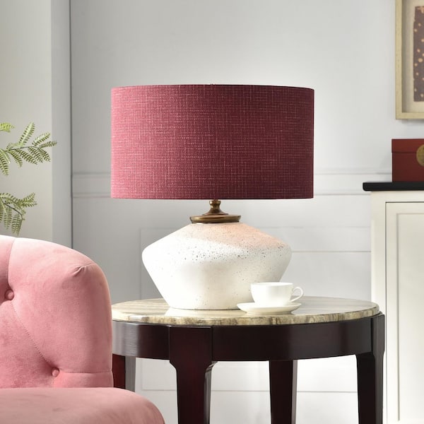 Gwendolyn 18 in. White Table Lamp with Red Linen Shade