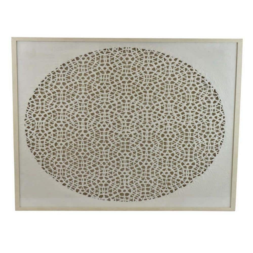 White Carved Cutout Design Framed Canvas Painting
