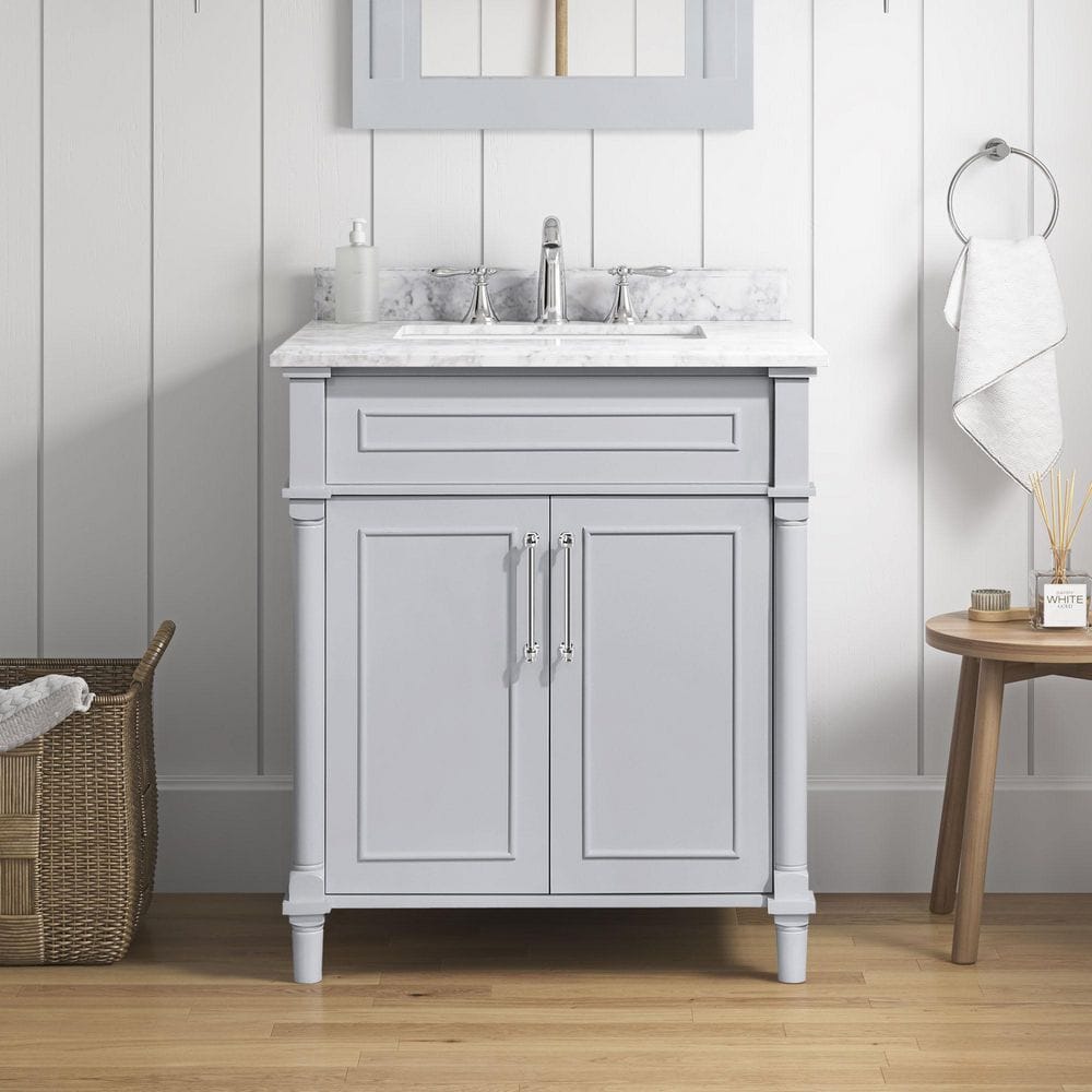 Aberdeen 30 in. Single Sink Dove Gray Bath Vanity with Carrara Marble Top (Assembled) price history on PriceWatchPro