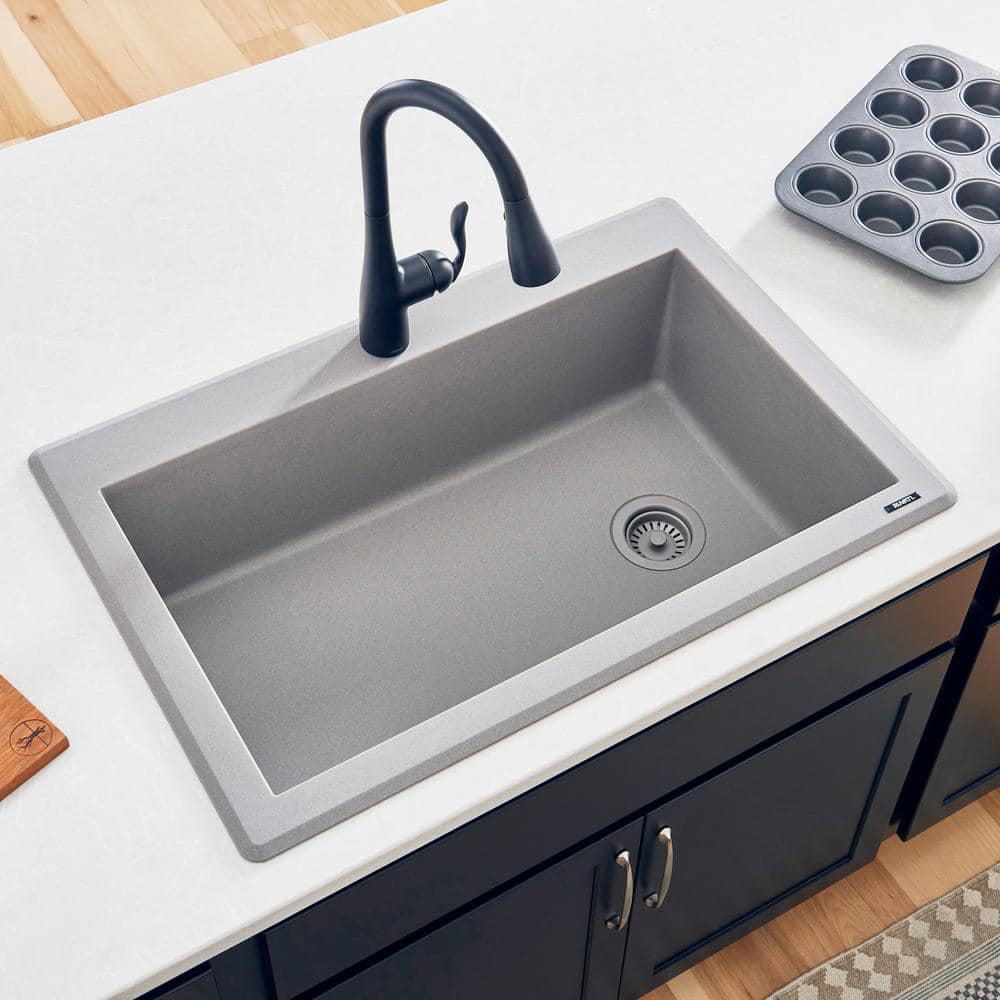 Urban Gray 33 x 22 Inch Granite Composite Drop-In Single Bowl Kitchen Sink