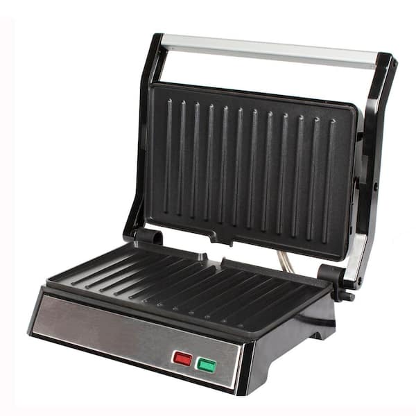 MegaChef Electric Dual Plate Non-Stick Panini Press Sandwich Maker with Drip Tray in Silver