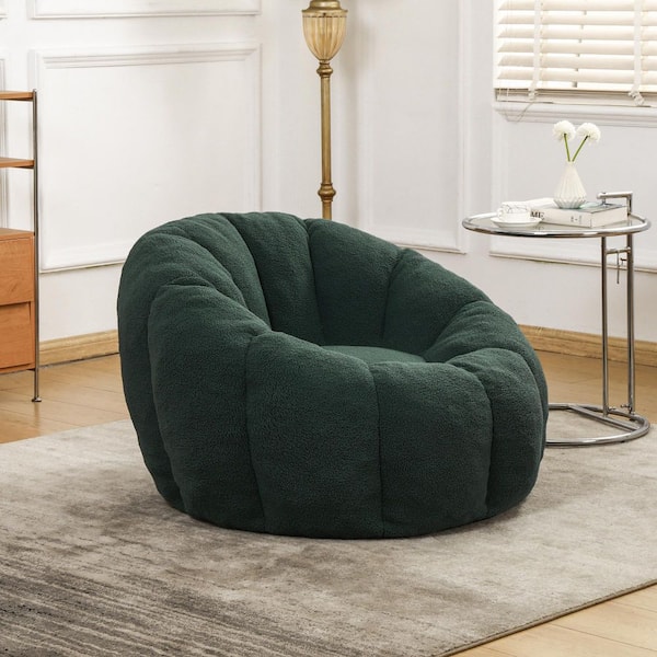Green Faux Fur Bean Bag Chair with Armrests, Memory Foam Filled Lounge Chair for Living Room or Bedroom