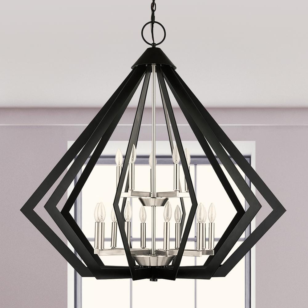 Black Industrial 15-Light 2-Tier Foyer Chandelier
