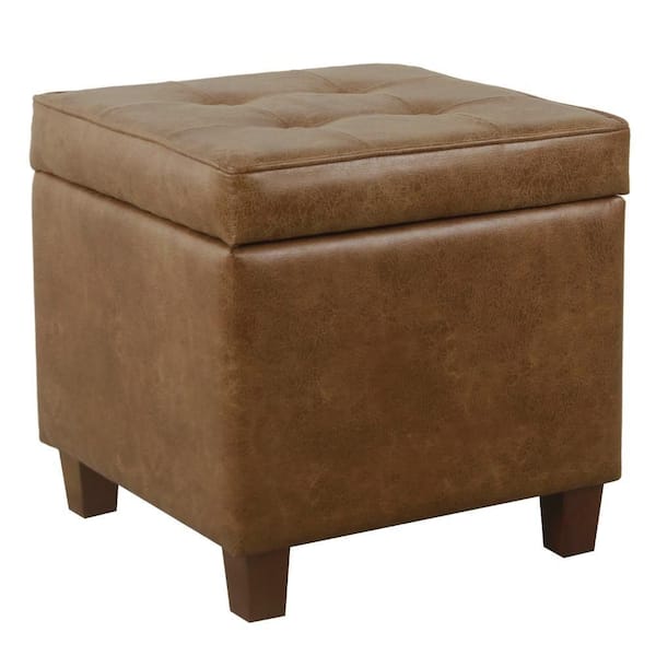 Hery Brown Faux Leather Square Storage Ottoman