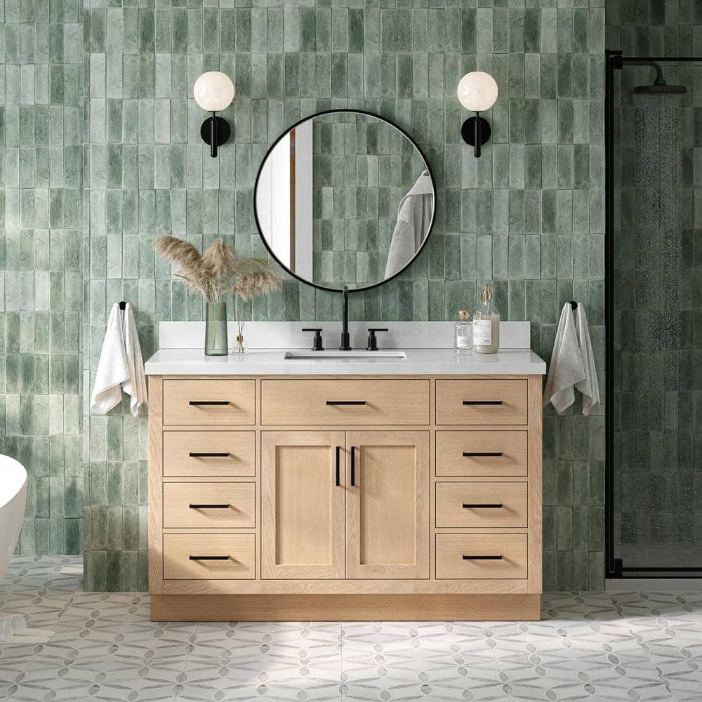 Hepburn 55" Oak Freestanding Single Sink Vanity with Quartz Top